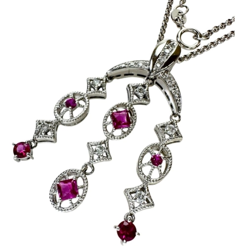 ルビー 0.63ct ダイヤモンド 0.20ct ネックレス K18WGホワイトゴールド 18金 7.5g 45cm レディース【中古】【真子質店】【NN】【ITIx】