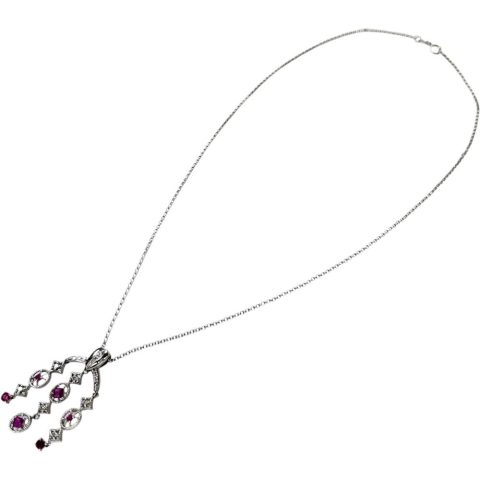 ルビー 0.63ct ダイヤモンド 0.20ct ネックレス K18WGホワイトゴールド 18金 7.5g 45cm レディース【中古】【真子質店】【NN】【ITIx】
