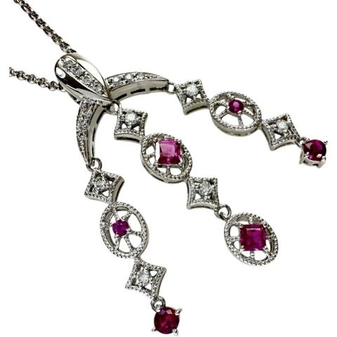 ルビー 0.63ct ダイヤモンド 0.20ct ネックレス K18WGホワイトゴールド 18金 7.5g 45cm レディース【中古】【真子質店】【NN】【ITIx】