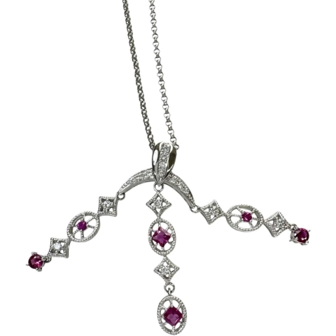 ルビー 0.63ct ダイヤモンド 0.20ct ネックレス K18WGホワイトゴールド 18金 7.5g 45cm レディース【中古】【真子質店】【NN】【ITIx】
