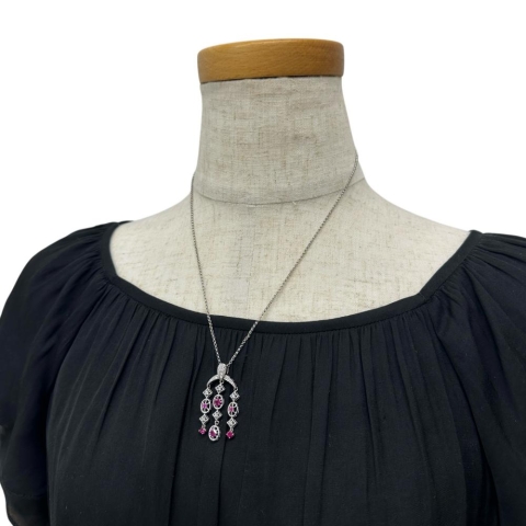 ルビー 0.63ct ダイヤモンド 0.20ct ネックレス K18WGホワイトゴールド 18金 7.5g 45cm レディース【中古】【真子質店】【NN】【ITIx】