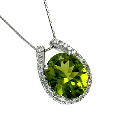 ペリドット 3.53ct ダイヤモンド 0.32ct ネックレス K18WGホワイトゴールド 18金 4.8g 45cm レディース【中古】【真子質店】【NN】【KDMi】