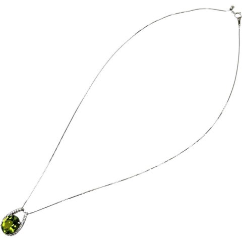ペリドット 3.53ct ダイヤモンド 0.32ct ネックレス K18WGホワイトゴールド 18金 4.8g 45cm レディース【中古】【真子質店】【NN】【KDMi】