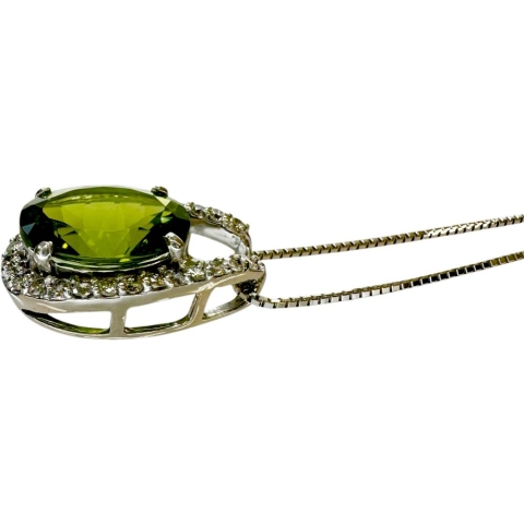ペリドット 3.53ct ダイヤモンド 0.32ct ネックレス K18WGホワイトゴールド 18金 4.8g 45cm レディース【中古】【真子質店】【NN】【KDMi】