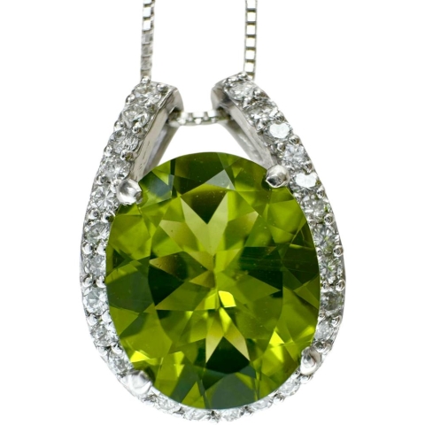 ペリドット 3.53ct ダイヤモンド 0.32ct ネックレス K18WGホワイトゴールド 18金 4.8g 45cm レディース【中古】【真子質店】【NN】【KDMi】