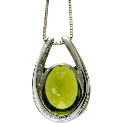 ペリドット 3.53ct ダイヤモンド 0.32ct ネックレス K18WGホワイトゴールド 18金 4.8g 45cm レディース【中古】【真子質店】【NN】【KDMi】