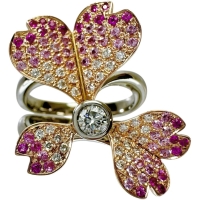 13.5号 若菜英司 セパレートリング フラワーモチーフ サファイア 0.28/0.42ct ダイヤモンド 0.30/0.12ct リング・指輪 Pt900プラチナ/K18ゴールド 18金 14.4g レディース【中古】【真子質店】【NN】【IMaMoMa】
