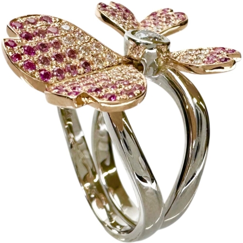 13.5号 若菜英司 セパレートリング フラワーモチーフ サファイア 0.28/0.42ct ダイヤモンド 0.30/0.12ct リング・指輪 Pt900プラチナ/K18ゴールド 18金 14.4g レディース【中古】【真子質店】【NN】【IMaMoMa】