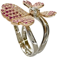 13.5号 若菜英司 セパレートリング フラワーモチーフ サファイア 0.28/0.42ct ダイヤモンド 0.30/0.12ct リング・指輪 Pt900プラチナ/K18ゴールド 18金 14.4g レディース【中古】【真子質店】【NN】【IMaMoMa】