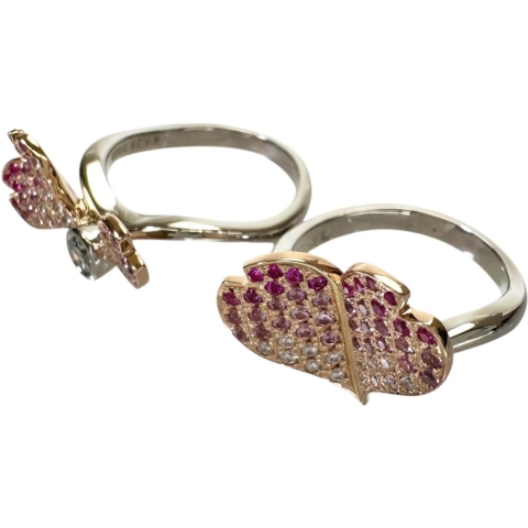 13.5号 若菜英司 セパレートリング フラワーモチーフ サファイア 0.28/0.42ct ダイヤモンド 0.30/0.12ct リング・指輪 Pt900プラチナ/K18ゴールド 18金 14.4g レディース【中古】【真子質店】【NN】【IMaMoMa】