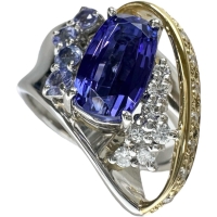 13.5号 タンザナイト 2.499ct ダイヤモンド 計0.23ct リング・指輪 K18ゴールド 18金/Pt900プラチナ 13.4g レディース【中古】【真子質店】【NN】【IMoDx】