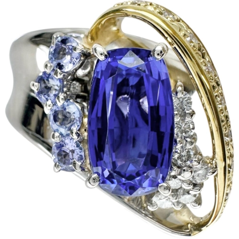 13.5号 タンザナイト 2.499ct ダイヤモンド 計0.23ct リング・指輪 K18ゴールド 18金/Pt900プラチナ 13.4g レディース【中古】【真子質店】【NN】【IMoDx】