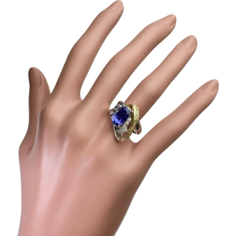 13.5号 タンザナイト 2.499ct ダイヤモンド 計0.23ct リング・指輪 K18ゴールド 18金/Pt900プラチナ 13.4g レディース【中古】【真子質店】【NN】【IMoDx】
