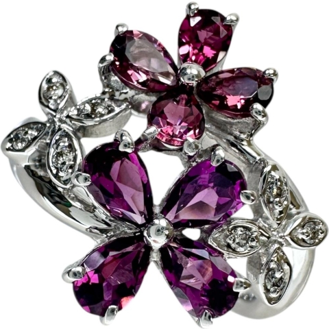 11.5号 ロードライトガーネット 計1.05ct ピンクトルマリン 計0.56ct ダイヤモンド 計0.05ct リング・指輪 K18WGホワイトゴールド 18金 6.6g レディース【中古】【真子質店】【NN】【IIxx】