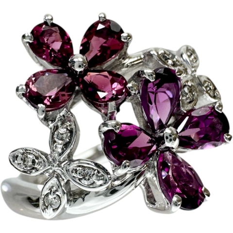 11.5号 ロードライトガーネット 計1.05ct ピンクトルマリン 計0.56ct ダイヤモンド 計0.05ct リング・指輪 K18WGホワイトゴールド 18金 6.6g レディース【中古】【真子質店】【NN】【IIxx】
