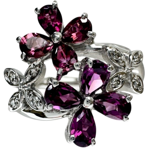 11.5号 ロードライトガーネット 計1.05ct ピンクトルマリン 計0.56ct ダイヤモンド 計0.05ct リング・指輪 K18WGホワイトゴールド 18金 6.6g レディース【中古】【真子質店】【NN】【IIxx】