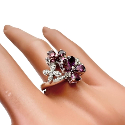 11.5号 ロードライトガーネット 計1.05ct ピンクトルマリン 計0.56ct ダイヤモンド 計0.05ct リング・指輪 K18WGホワイトゴールド 18金 6.6g レディース【中古】【真子質店】【NN】【IIxx】