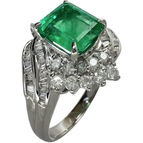 17号 エメラルド 3.12ct ダイヤモンド 計1.18ct リング・指輪 Pt900プラチナ 12.6g レディース【中古】【真子質店】【NN】【TTxx】
