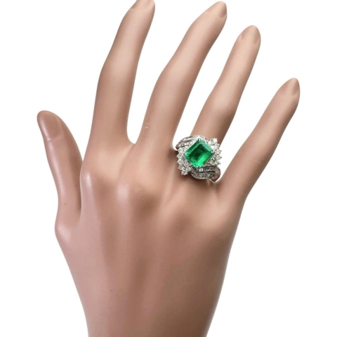 17号 エメラルド 3.12ct ダイヤモンド 計1.18ct リング・指輪 Pt900プラチナ 12.6g レディース【中古】【真子質店】【NN】【TTxx】