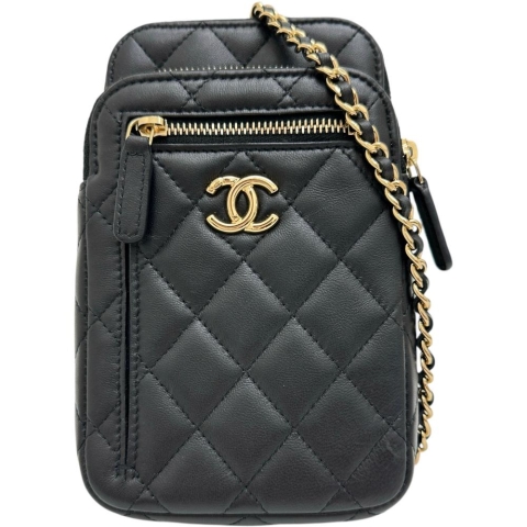 【CHANEL/シャネル】 マトラッセ フォンポーチ AP3739 ショルダーバッグ ラムスキン/レザー ブラック レディース【中古】【真子質店】【BL】【TMoMox】
