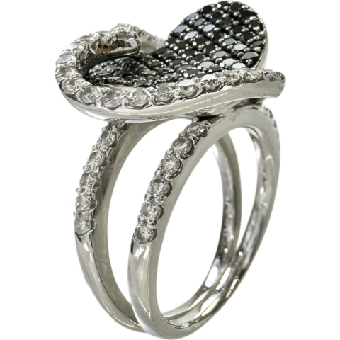 10号【Ponte Vecchio/ポンテヴェキオ】 ハートデザイン ブラックダイヤモンド 0.99ct ダイヤモンド 0.88ct リング・指輪 K18WGホワイトゴールド 18金 13.2g レディース【中古】【真子質店】【GD】【TMoYMa】