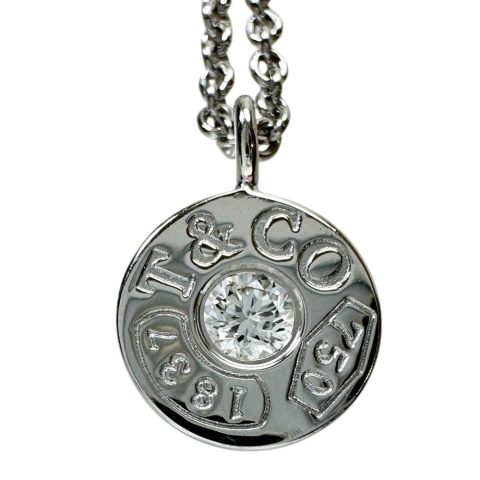 【TIFFANY&Co./ティファニー】 1837サークル 1Pダイヤモンド（推定0.1ct) ネックレス K18WGホワイトゴールド 18金 4.1g 41cm レディース【中古】【真子質店】【GD】【KIMo】