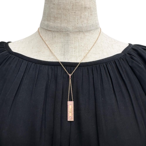 【GUCCI/グッチ】 ロゴプレート ピンクサファイア ネックレス K18PGピンクゴールド 18金 7.1g 38・40・42cm レディース【中古】【真子質店】【GD】【IIxx】