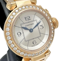 【CARTIER/カルティエ】 ミスパシャ WJ124013 ダイヤベゼル 保証書/ギャラ付 腕時計 K18PGピンクゴールド クオーツ シルバー文字盤/ピンクゴールドベルト レディース【中古】【真子質店】【BL】【IKKMaT】