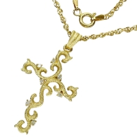 つる草風 十字架/クロスデザイン ダイヤモンド 0.10ct ネックレス K18ゴールド 18金 7.2g 46cm レディース【中古】【真子質店】【NN】【ITKY】