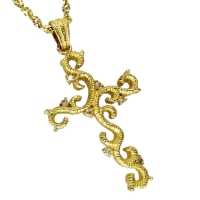 つる草風 十字架/クロスデザイン ダイヤモンド 0.10ct ネックレス K18ゴールド 18金 7.2g 46cm レディース【中古】【真子質店】【NN】【ITKY】