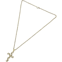 つる草風 十字架/クロスデザイン ダイヤモンド 0.10ct ネックレス K18ゴールド 18金 7.2g 46cm レディース【中古】【真子質店】【NN】【ITKY】