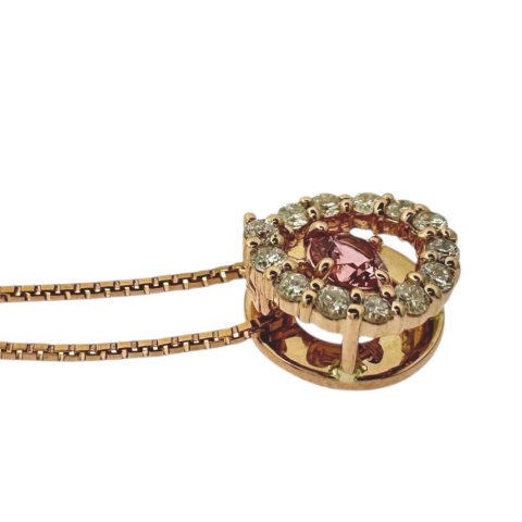 パパラチャサファイア 0.21ct ダイヤモンド 計0.20ct ネックレス K18PGピンクゴールド 18金 3.7g 50cm レディース【中古】【真子質店】【NN】【KKx】