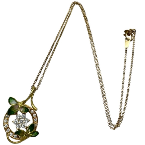【中嶋邦夫】花/フラワーモチーフ ダイヤモンド 0.46ct ネックレス K18ゴールド 18金/エナメル 6.8g 45cm レディース【中古】【真子質店】【BL】【ISMix】