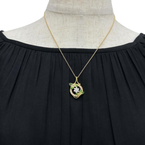 【中嶋邦夫】花/フラワーモチーフ ダイヤモンド 0.46ct ネックレス K18ゴールド 18金/エナメル 6.8g 45cm レディース【中古】【真子質店】【BL】【ISMix】