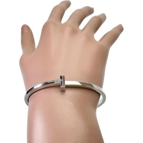 【TIFFANY&Co./ティファニー】 ブレスレット T ワン ナロー ヒンジ バングル（ラージ） K18WGホワイトゴールド 18金 24.7g 17cm レディース【中古】【真子質店】【GD】【DMoIx】