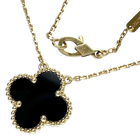 【Van Cleef & Arpels/ヴァンクリーフ＆アーペル】 アルハンブラ オニキス ネックレス K18ゴールド 18金 5.1g 38/42cm レディース【中古】【真子質店】【GD】【MaxMix】