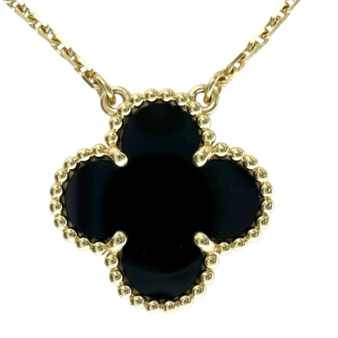 【Van Cleef & Arpels/ヴァンクリーフ＆アーペル】 アルハンブラ オニキス ネックレス K18ゴールド 18金 5.1g 38/42cm レディース【中古】【真子質店】【GD】【MaxMix】