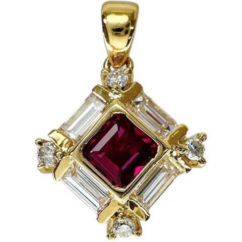 ルビー 0.35ct ダイヤモンド 0.51ct ペンダントトップ K18ゴールド 18金 2.2g レディース【中古】【真子質店】【NN】【MoMiMa】