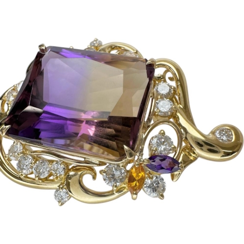 アメトリン 24.50ct ダイヤモンド 1.45ct ペンダントトップ K18ゴールド 18金 13.3g レディース【中古】【真子質店】【NN】【IMixD】