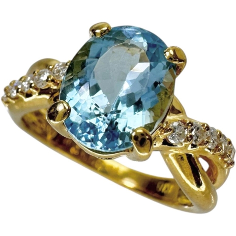 7号 アクアマリン 1.663ct ダイヤモンド 0.14ct リング・指輪 K18ゴールド 18金 3.3g レディース【中古】【真子質店】【NN】【YMiT】