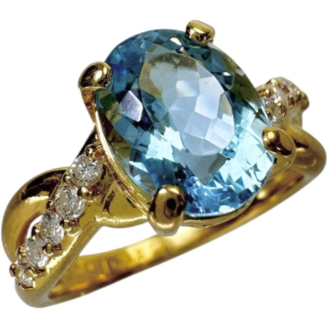 7号 アクアマリン 1.663ct ダイヤモンド 0.14ct リング・指輪 K18ゴールド 18金 3.3g レディース【中古】【真子質店】【NN】【YMiT】
