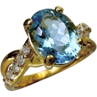7号 アクアマリン 1.663ct ダイヤモンド 0.14ct リング・指輪 K18ゴールド 18金 3.3g レディース【中古】【真子質店】【NN】【YMiT】