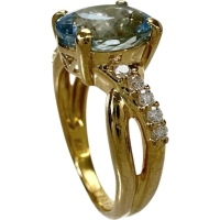 7号 アクアマリン 1.663ct ダイヤモンド 0.14ct リング・指輪 K18ゴールド 18金 3.3g レディース【中古】【真子質店】【NN】【YMiT】