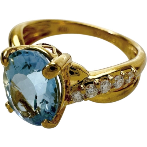 7号 アクアマリン 1.663ct ダイヤモンド 0.14ct リング・指輪 K18ゴールド 18金 3.3g レディース【中古】【真子質店】【NN】【YMiT】