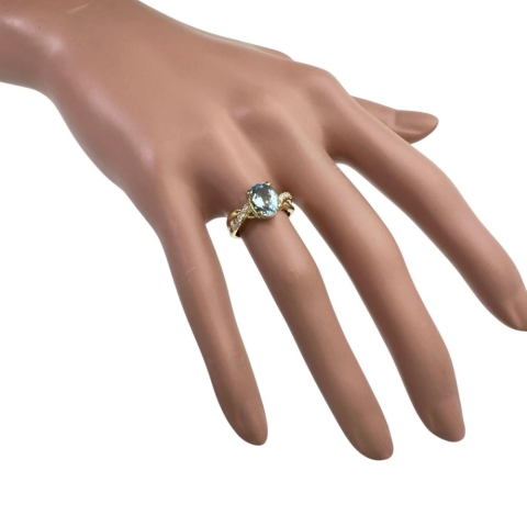 7号 アクアマリン 1.663ct ダイヤモンド 0.14ct リング・指輪 K18ゴールド 18金 3.3g レディース【中古】【真子質店】【NN】【YMiT】