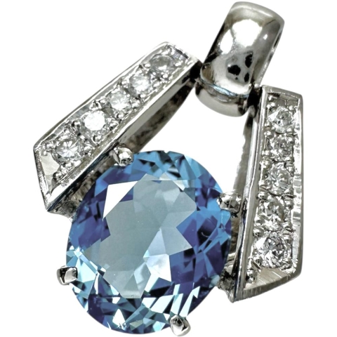 サンタマリアカラーアクアマリン 1.81ct ダイヤモンド 0.17ct ペンダントトップ Pt900プラチナ 5.2g レディース【中古】【真子質店】【NN】【KKx】