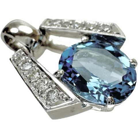 サンタマリアカラーアクアマリン 1.81ct ダイヤモンド 0.17ct ペンダントトップ Pt900プラチナ 5.2g レディース【中古】【真子質店】【NN】【KKx】
