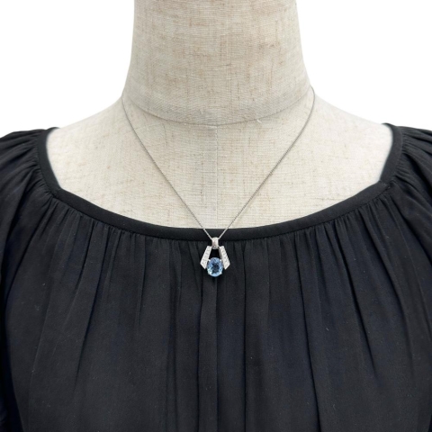 サンタマリアカラーアクアマリン 1.81ct ダイヤモンド 0.17ct ペンダントトップ Pt900プラチナ 5.2g レディース【中古】【真子質店】【NN】【KKx】