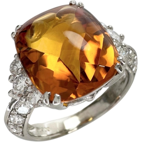 10号 シトリン 5.79ct ダイヤモンド 0.68ct リング・指輪 Pt900プラチナ 7.7g レディース【中古】【真子質店】【NN】【MiTMo】