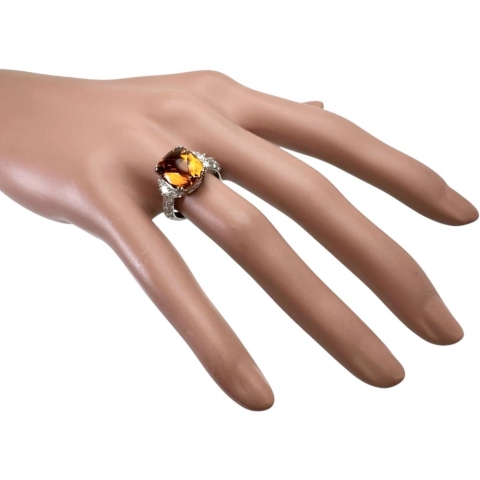 10号 シトリン 5.79ct ダイヤモンド 0.68ct リング・指輪 Pt900プラチナ 7.7g レディース【中古】【真子質店】【NN】【MiTMo】